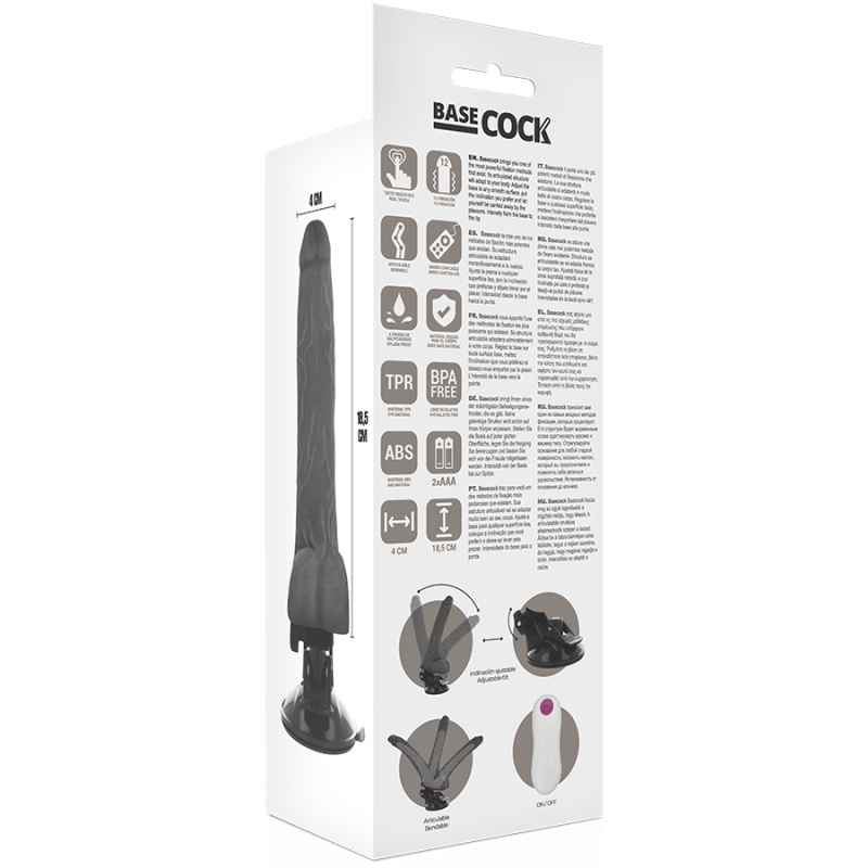 BASECOCK - VIBRATORE ARTICOLABILE TELECOMANDO NERO 18.5 CM -O- 4 CM 6 