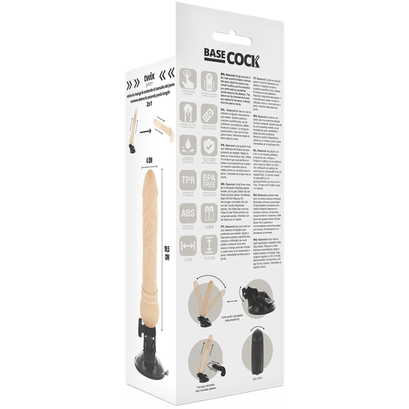 BASECOCK - REALISTISCHER VIBRATOR MIT FERNBEDIENUNG NATÜRLICHER 19.5 CM -O- 4 CM 5 