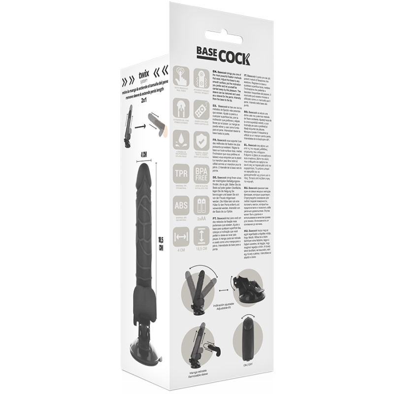 BASECOCK - VIBRATORE REALISTICO TELECOMANDO NERO 18.5 CM -O- 4CM 5 