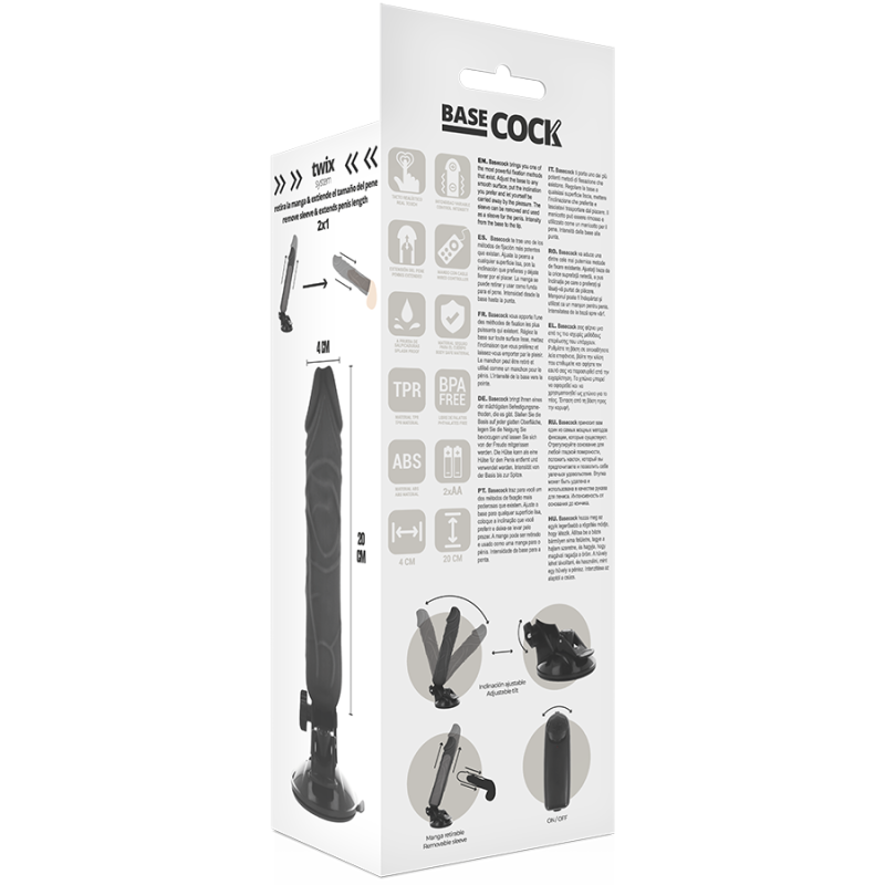 BASECOCK - REALISTISCHER VIBRATOR MIT FERNBEDIENUNG SCHWARZ 20 CM -O- 4 CM 5 