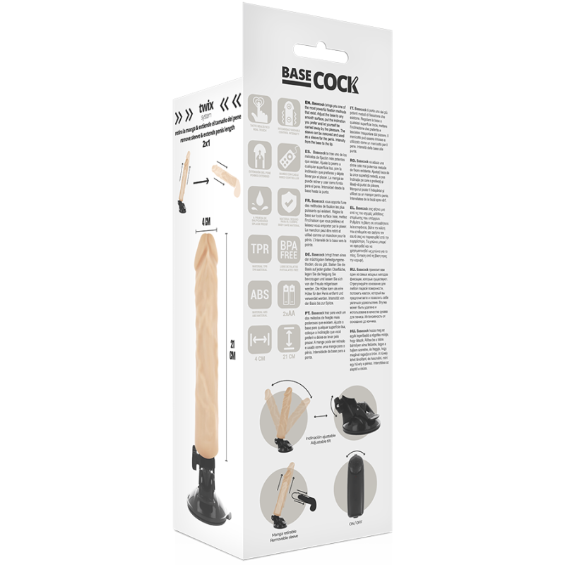 BASECOCK - VIBRATORE REALISTICO TELECOMANDO NATURALE 21 CM -O- 4 CM 5 