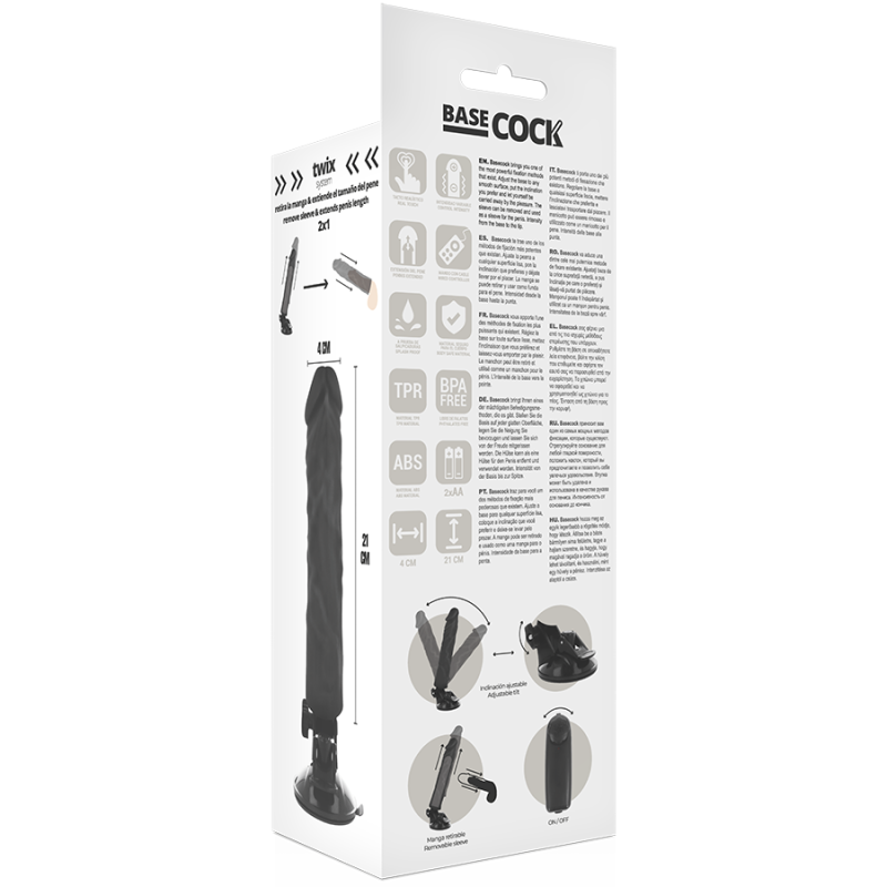 BASECOCK - VIBRATEUR RÉALISTE TÉLÉCOMMANDE NOIR 21 CM -O- 4 CM 5 