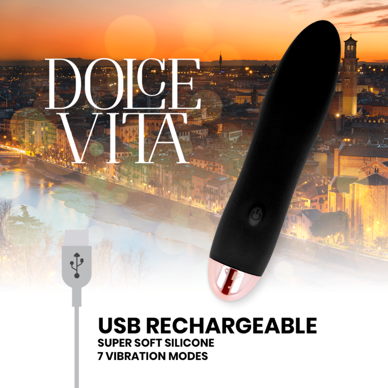 DOLCE VITA - RECHARGEABLE VIBRATOR FOUR BLACK 7 SPEEDS 3 