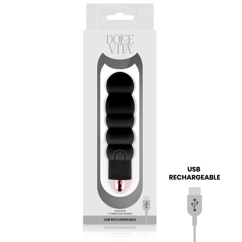 DOLCE VITA - AUFLADBARER VIBRATOR SECHS SCHWARZ 7 GESCHWINDIGKEITEN 2 