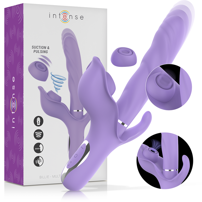 INTENSE - VIBRATORE MULTIFUNZIONE RICARICABILE BILLIE ASPIRANTE E PULSANTE VIOLA 1 