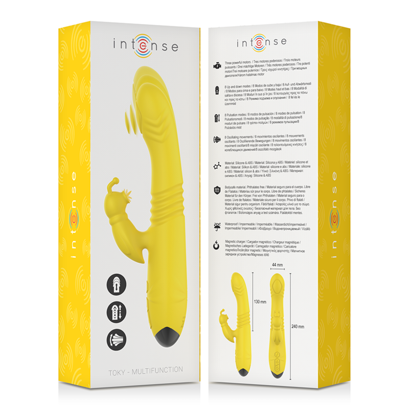 INTENSE - VIBRATORE MULTIFUNZIONE TOKY UP & DOWN CON STIMOLATORE CLITORALE GIALLO 5 