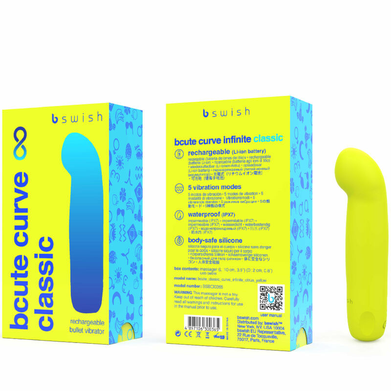 B SWISH - BCUTE CURVE INFINITE CLASSIC RECHARGEABLE SILICONE VIBRATOR YELLOW 2 