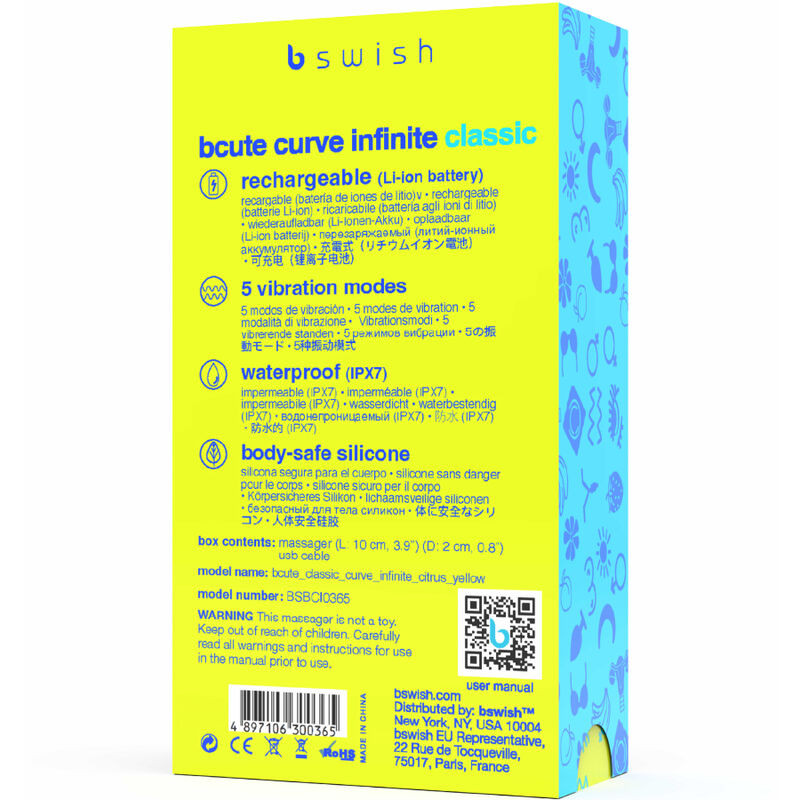 B SWISH - BCUTE CURVE INFINITE KLASSISCHER WIEDERAUFLADBARER SILIKONVIBRATOR GELB 4 