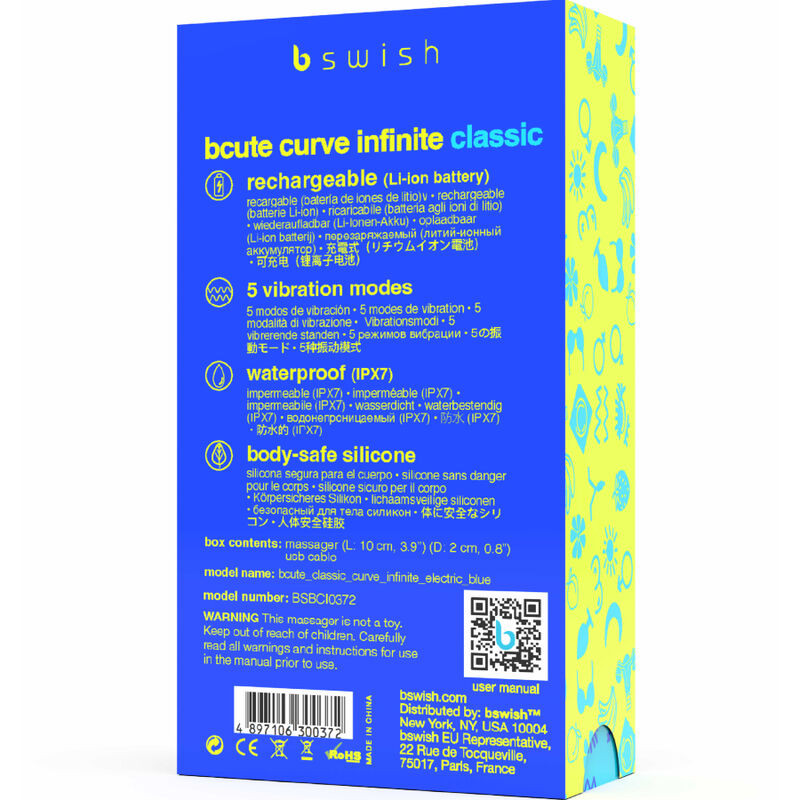 B SWISH - VIBRATEUR RECHARGEABLE BCUTE CURVE INFINITE CLASSIQUE BLEU SILICONE 4 