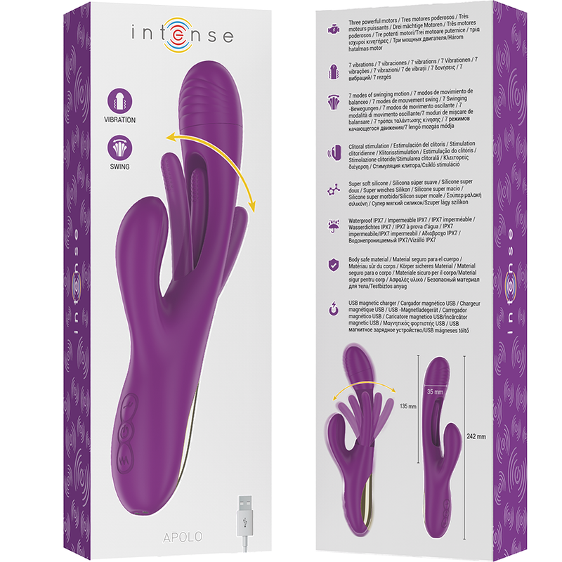 INTENSE - APOLO RECHARGEABLE MULTIFUNCTION VIBRATOR 7 VIBRATIONS WITH SWINGING MOTION PURPLE 7 