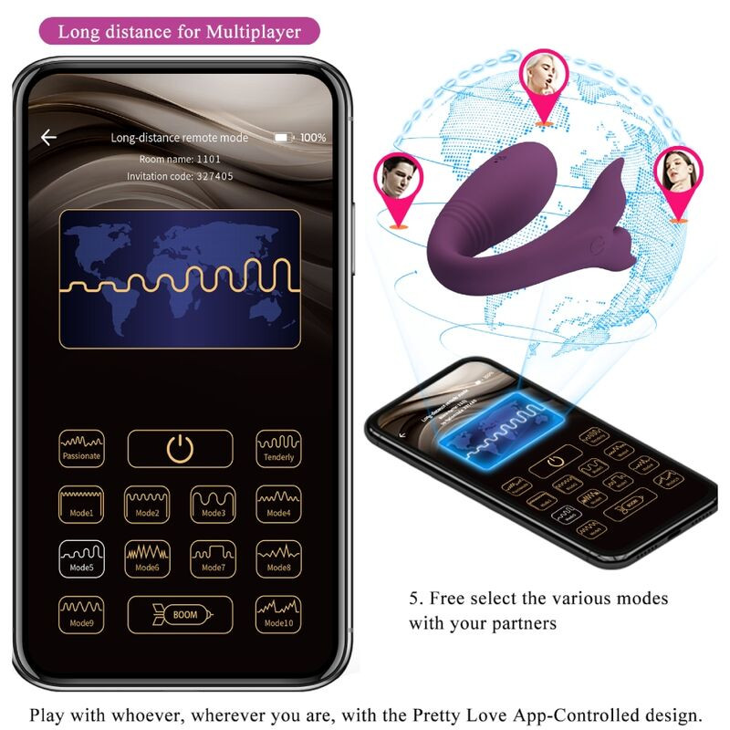 PRETTY LOVE - JAYLEEN VIBRATOR MIT APP-FERNBEDIENUNG LILA 15 