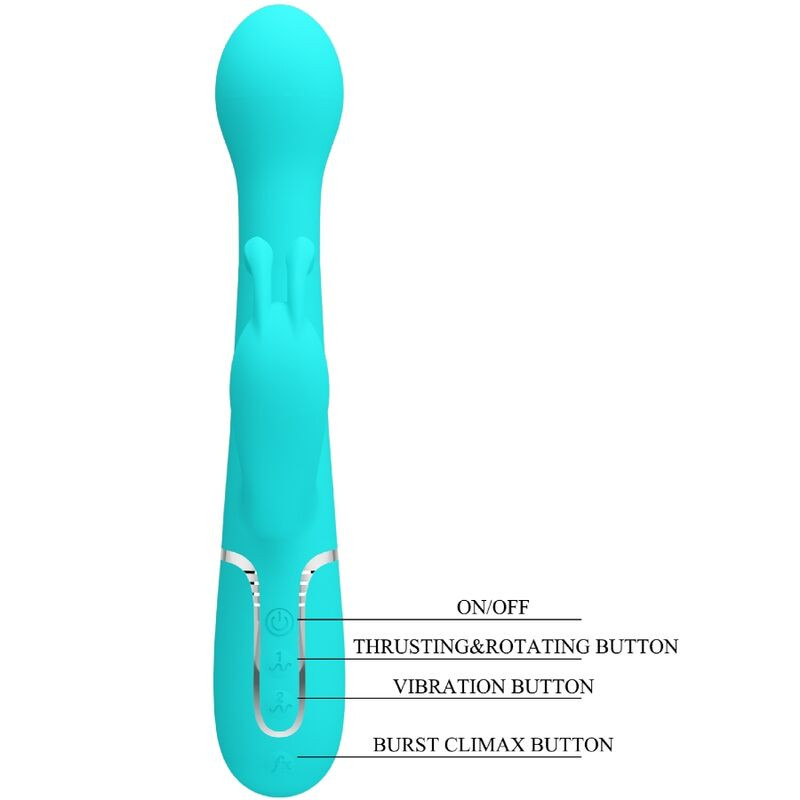 PRETTY LOVE - VIBRATORE DEJON RABBIT 3 IN 1 MULTIFUNZIONE VERDE ACQUA 7 