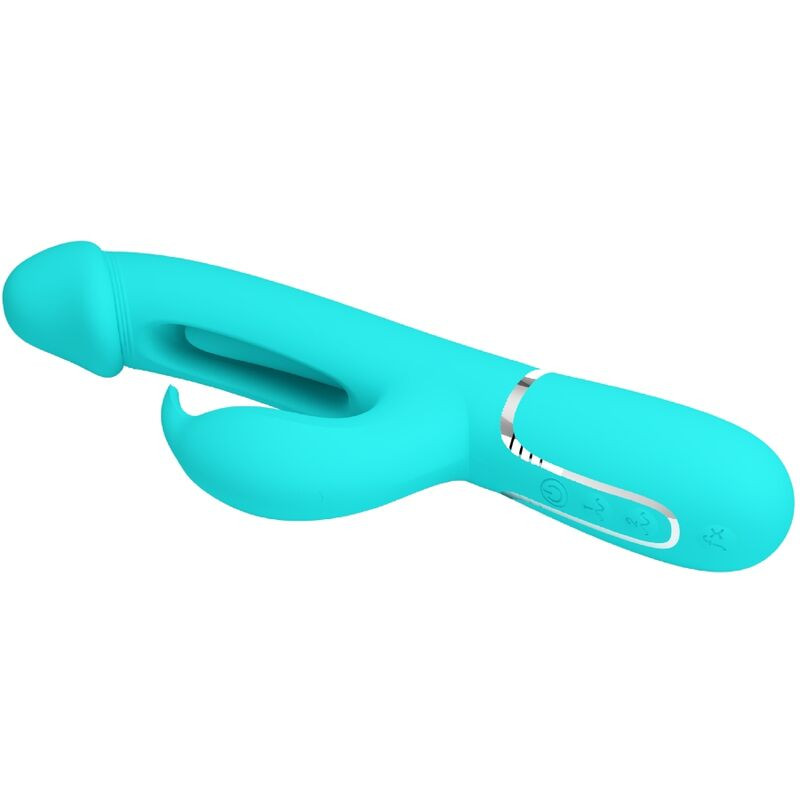 PRETTY LOVE - KAMPAS RABBIT 3 IN 1 MULTIFUNCTION VIBRATOR WITH TONGUE AQUA GREEN 4 