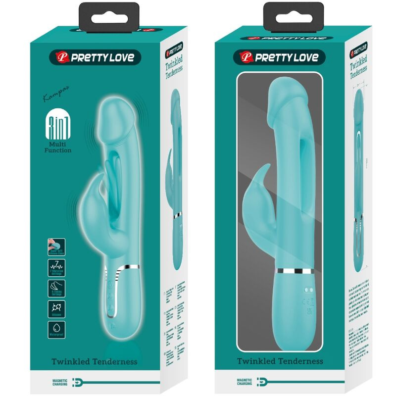 PRETTY LOVE - KAMPAS RABBIT 3 IN 1 MULTIFUNCTION VIBRATOR WITH TONGUE AQUA GREEN 10 