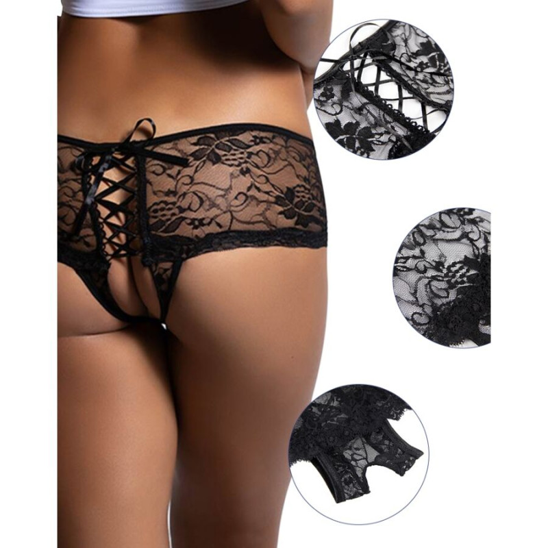 QUEEN LINGERIE - FLORAL LACE PANTIES WITH BACK OPENING S/M 3 