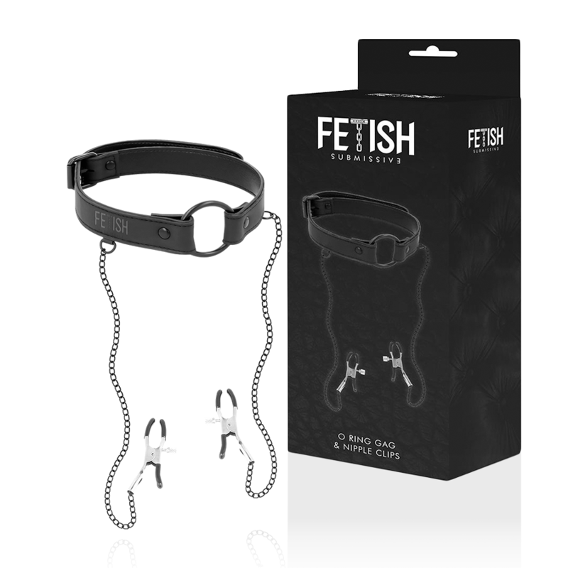 FETISH SUBMISSIVE - GAG RING WITH NIPPLE CLAMPS 1 