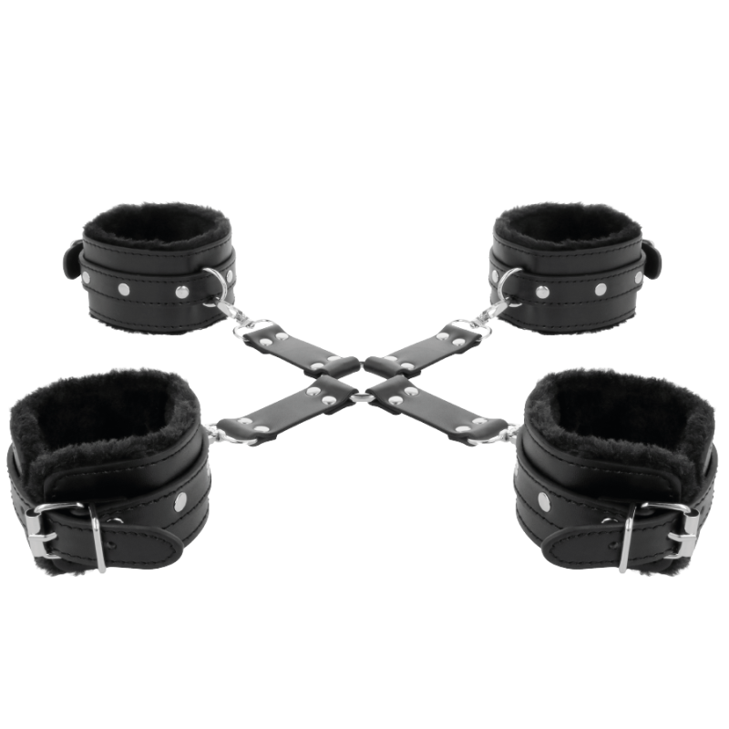 DARKNESS - LEATHER HANDCUFFS FOR FOOT AND HANDS BLACK 4 