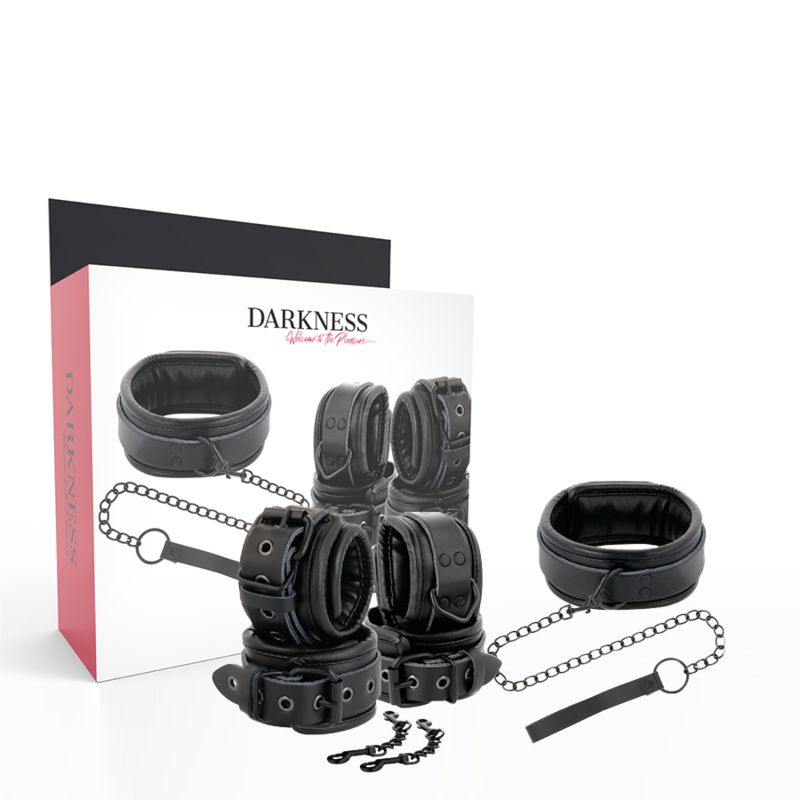 DARKNESS - MENOTTES ET COLLIER EN CUIR NOIR 1 