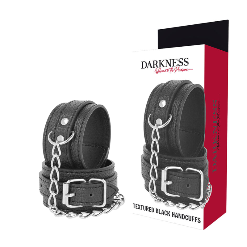 DARKNESS - BLACK TEXTURED LEATHER HANDCUFFS 1 