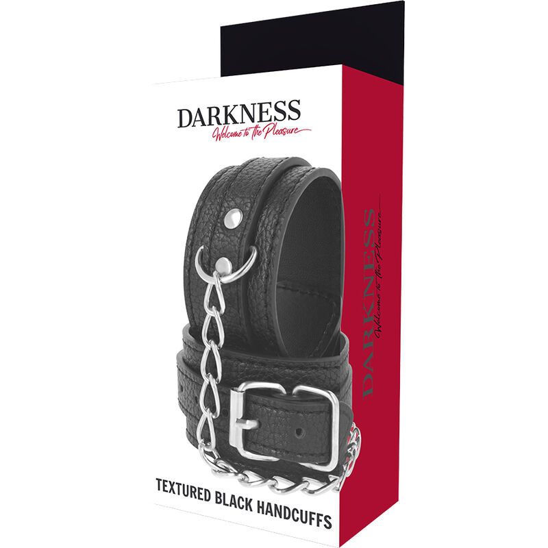 DARKNESS - BLACK TEXTURED LEATHER HANDCUFFS 4 