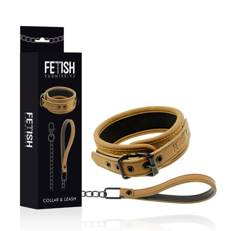 FETISH SUBMISSIVE ORIGEN - COLLIER DOUBLÉ EN NÉOPRÈNE AVEC CHAÎNE 1 