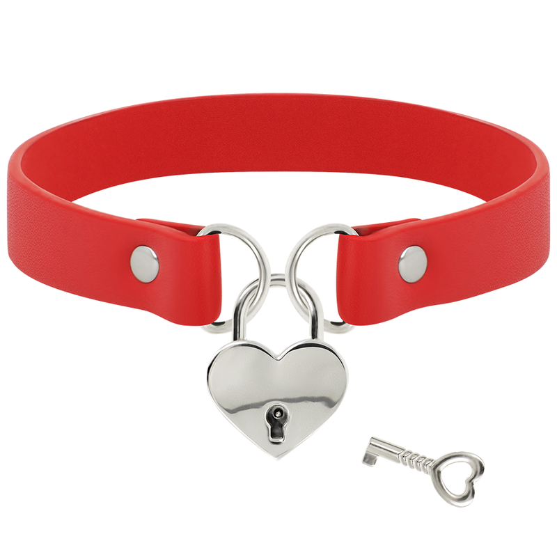 COQUETTE CHIC DESIRE - RED VEGAN LEATHER NECKLACE WITH HEART ACCESSORY WITH KEY 2 