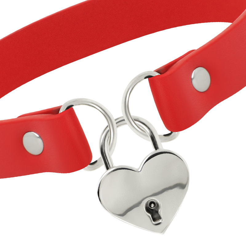 COQUETTE CHIC DESIRE - RED VEGAN LEATHER NECKLACE WITH HEART ACCESSORY WITH KEY 3 