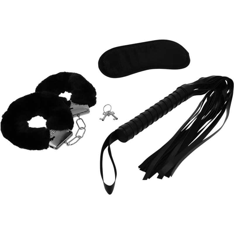 INTENSE - FETISH PLAYSET ÉROTIQUE 1 AVEC MENOTTES, MASQUE AVEUGLE ET FLOGGER 1 