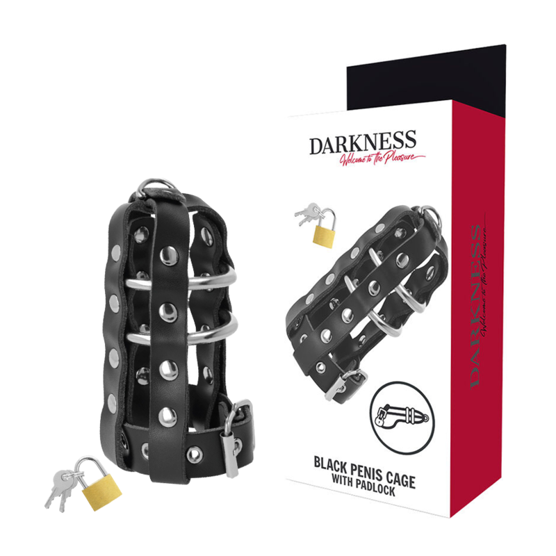 DARKNESS - LEATHER CHASTITY CAGE WITH LOCK 1 