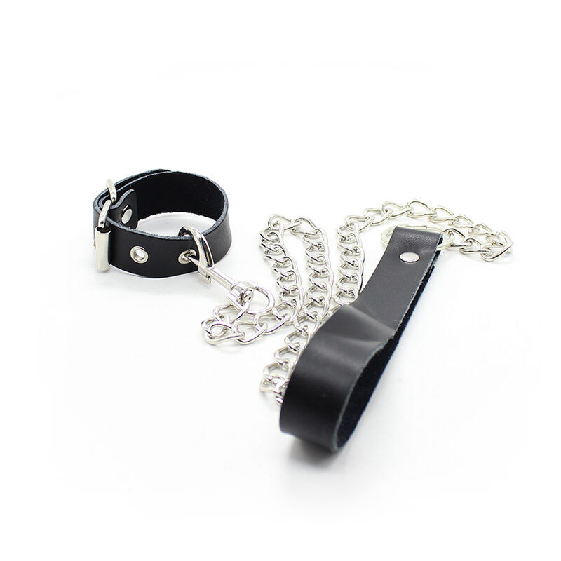 OHMAMA FETISH - COLLIER PÉNIS ET BRACELET EN CUIR AVEC CHAÎNE MÉTALLIQUE 1 