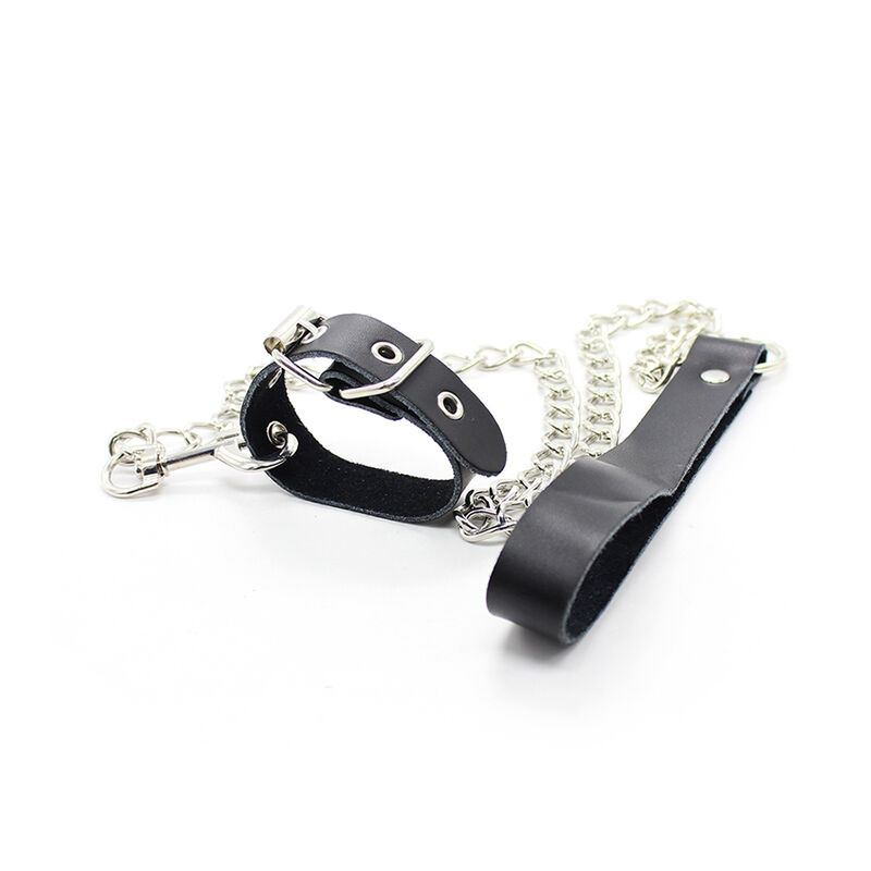 OHMAMA FETISH - COLLIER PÉNIS ET BRACELET EN CUIR AVEC CHAÎNE MÉTALLIQUE 2 