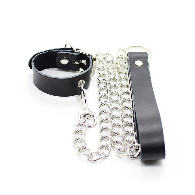 OHMAMA FETISH - COLLIER PÉNIS ET BRACELET EN CUIR AVEC CHAÎNE MÉTALLIQUE 3 