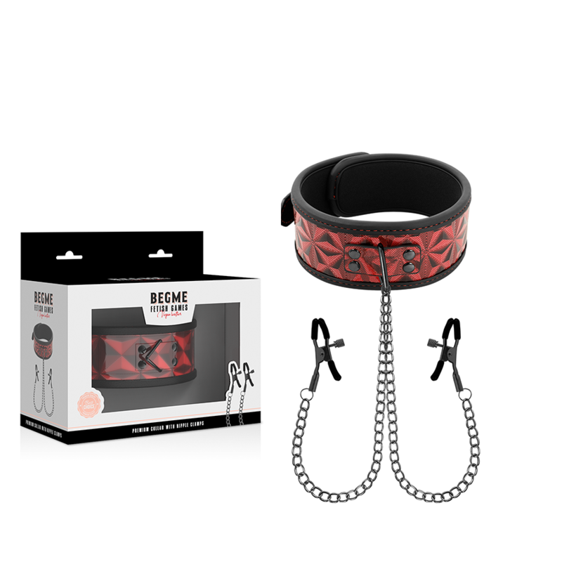 BEGME - RED EDITION COLLAR WITH NIPPLE CLAMPS WITH NEOPRENE LINING 1 