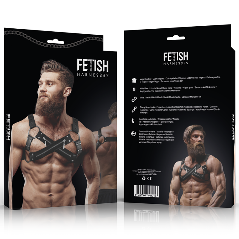 FETISH SUBMISSIVE ATTITUDE - ADJUSTABLE NEOPRENE CROSS-OVER CHEST BULLDOG HARNESS WITH ZIPPERS FOR MEN 3 