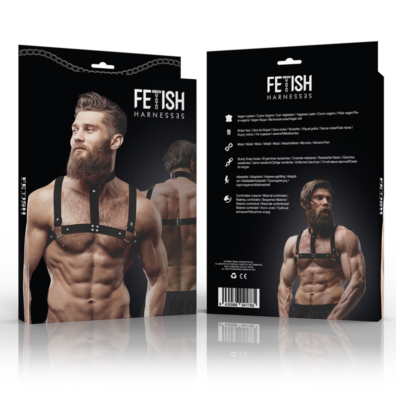 FETISH SUBMISSIVE ATTITUDE - ADJUSTABLE ECO-LEATHER CHEST HARNESS WITH NECKLACE FOR MEN 3 