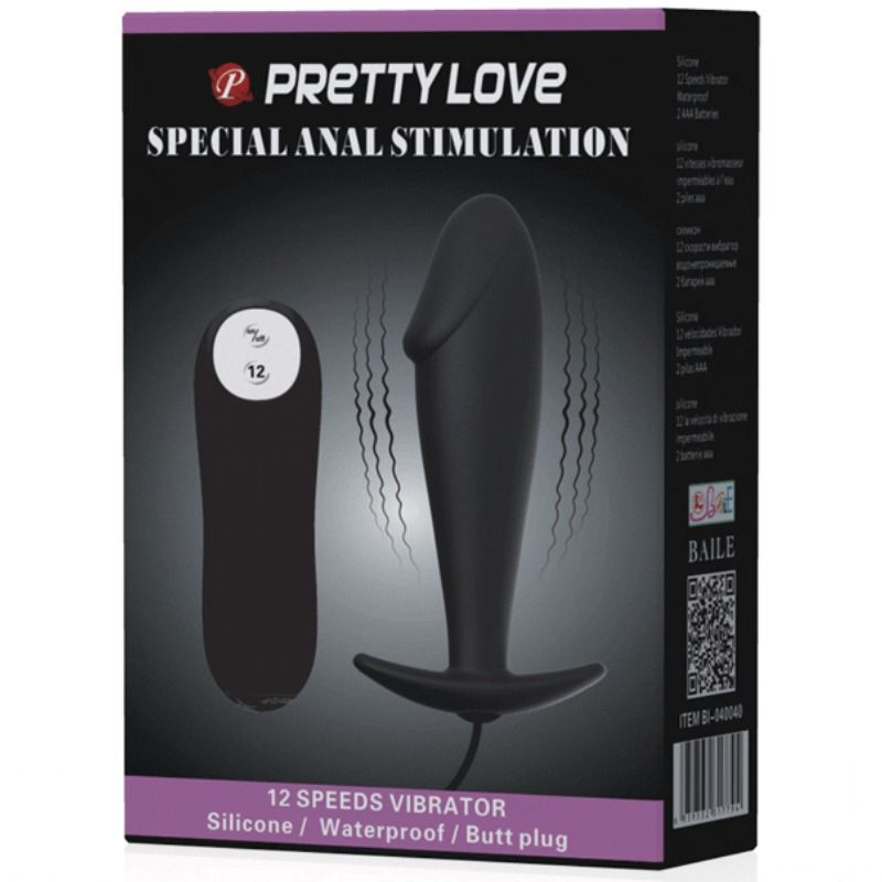 PRETTY LOVE - PLUG ANALE IN SILICONE FORMA DEL PENE E 12 MODALIT DI VIBRAZIONE NERO 6 