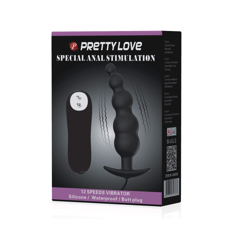 PRETTY LOVE - PLUG ANALE IN SILICONE EXTRA STIMOLAZIONE E 12 MODALIT DI VIBRAZIONE NERO 7 