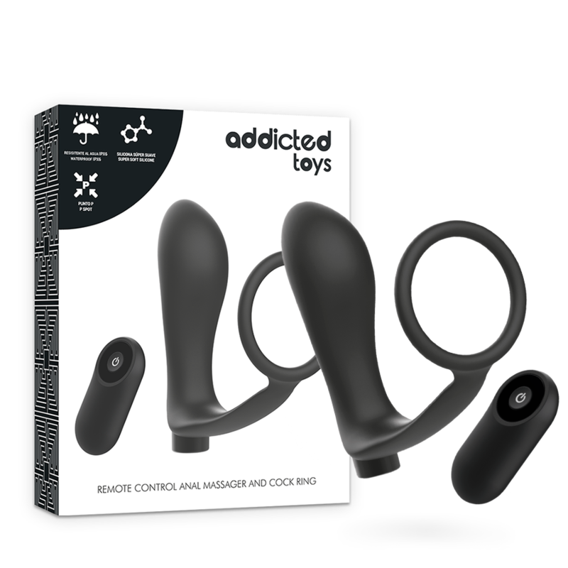 ADDICTED TOYS - PENIS RING WITH REMOTE CONTROL ANAL PLUG BLACK RECHARGEABLE 1 