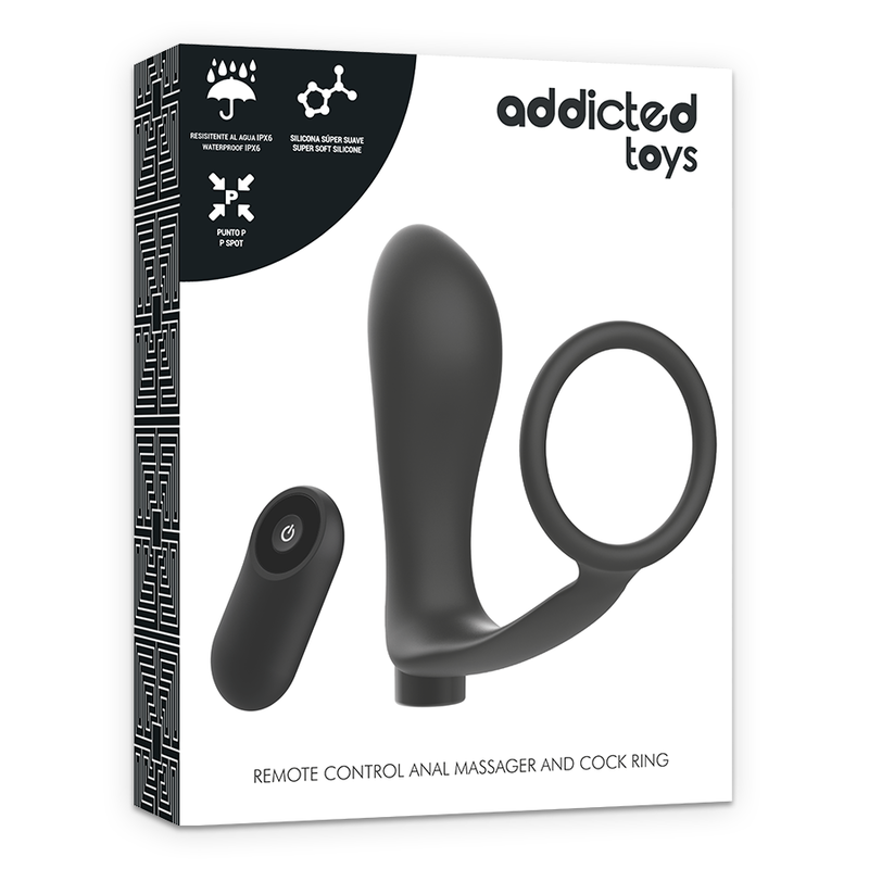 ADDICTED TOYS - PENIS RING WITH REMOTE CONTROL ANAL PLUG BLACK RECHARGEABLE 6 