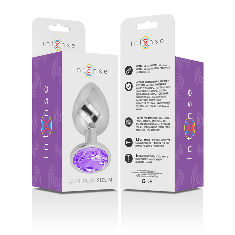 INTENSE - PLUG ANALE IN METALLO ALLUMINIO CON CRISTALLO VIOLA TAGLIA M 6 