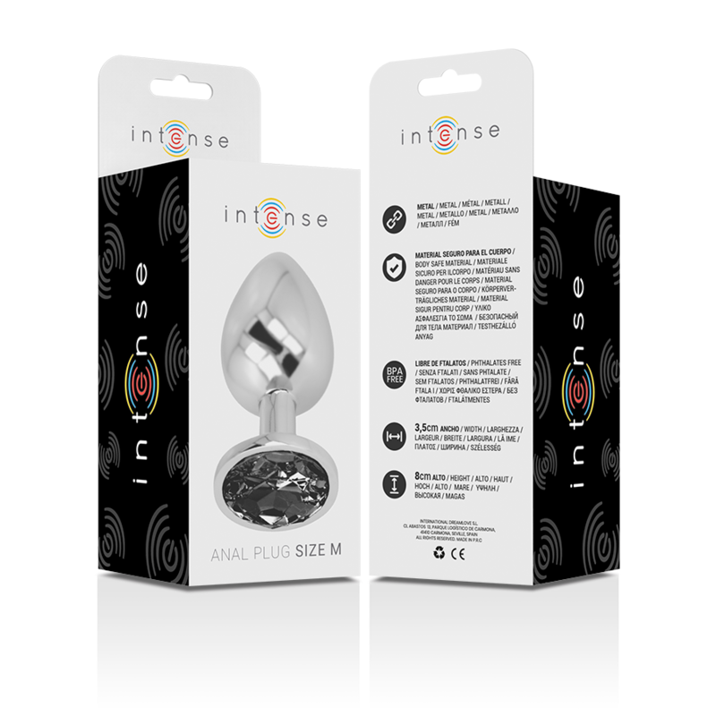 INTENSE - ALUMINUM METAL ANAL PLUG WITH BLACK GLASS SIZE M 6 