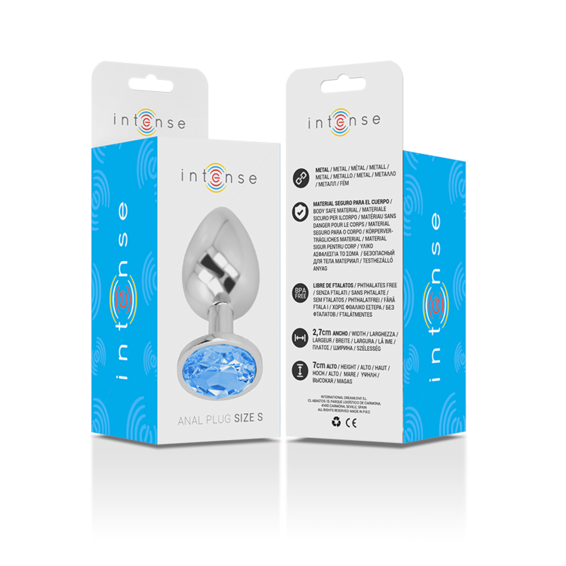 INTENSE - PLUG ANAL EN MÉTAL ALUMINIUM AVEC CRISTAL BLEU TAILLE S 6 