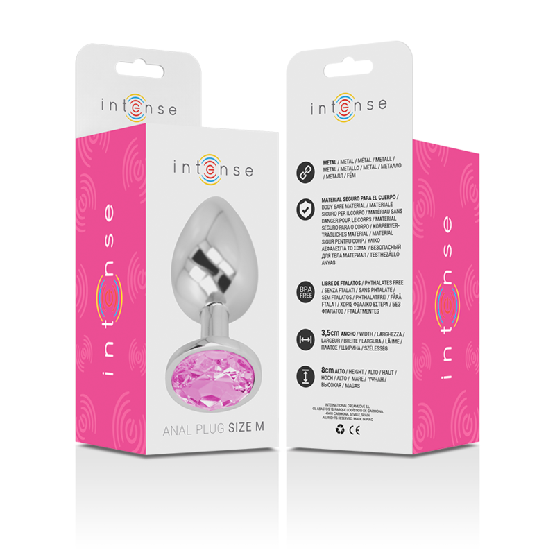 INTENSE - PLUG ANAL EN MÉTAL ALUMINIUM AVEC CRISTAL ROSE TAILLE M 6 