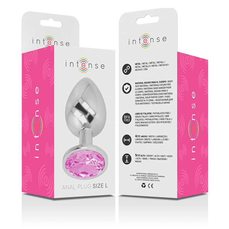 INTENSE - PLUG ANALE IN METALLO ALLUMINIO CON CRISTALLO ROSA MISURA L 6 