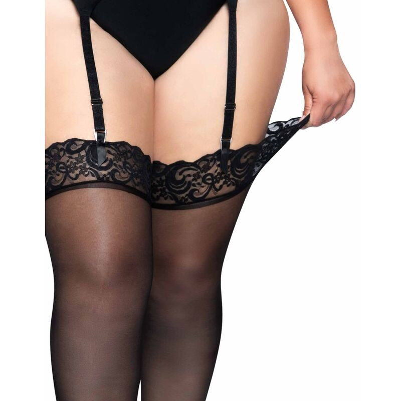 LEG AVENUE - OUTLET - BAS EN NYLON NOIR AVEC DENTELLE TOP PLUS 3 