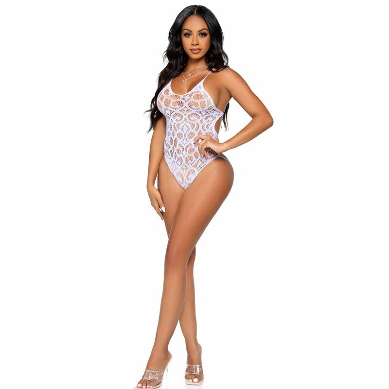 LEG AVENUE - SEAMLESS SCROLL LACE TEDDY - WEISS 1 