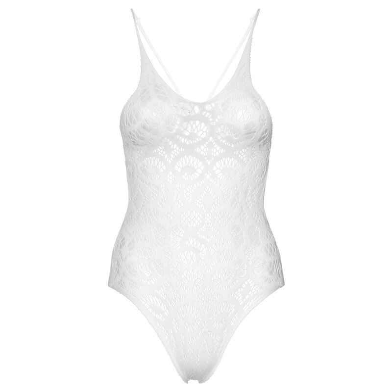 LEG AVENUE - SEAMLESS SCROLL LACE TEDDY - WHITE 3 