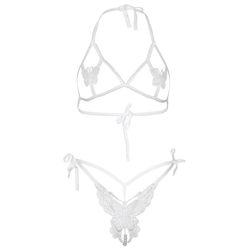 LEG AVENUE - TWO PIECES SET BRA AND PANTY OF BUTTERFLIES & PEARLS ONE SIZE - WHITE 4 