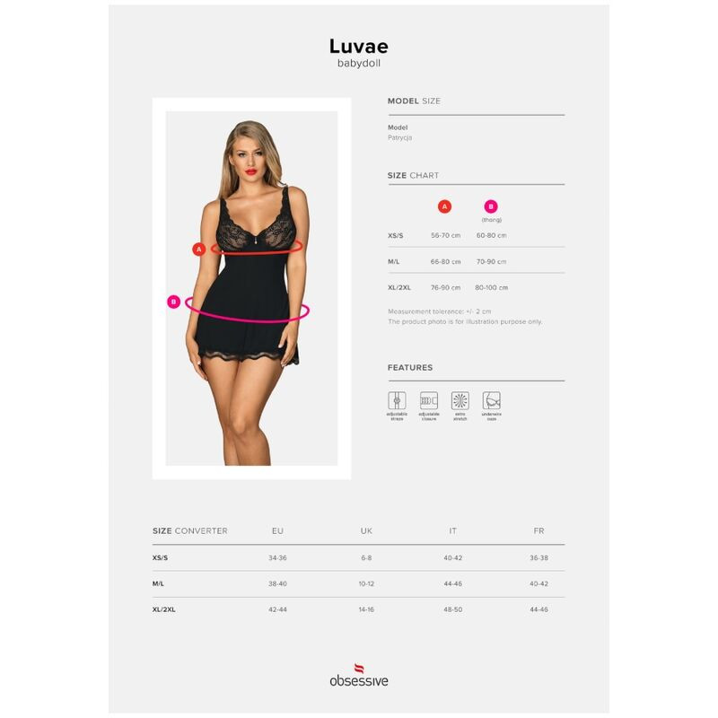 OBSESSIVE - BABYDOLL E PERIZOMA LUVAE NERO XS/S 4 