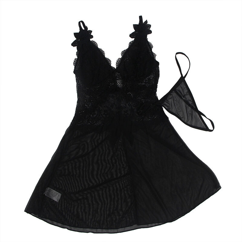 SUBBLIME - BABYDOLL TULLE FABRIC WITH LACE AND FLOWER DETAIL BLACK L/XL 2 